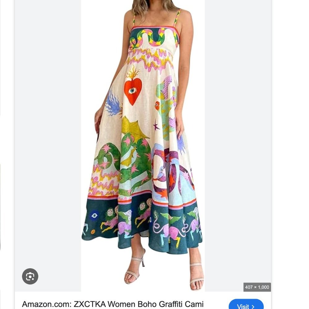 Amazon Multicolor Boho Maxi Cami Dress with White Base